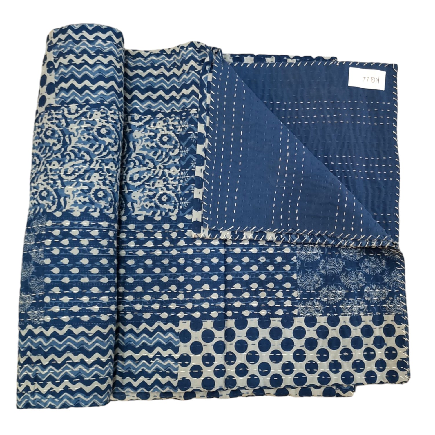 Indigo Blue Cotton Embroidered Kantha Blanket