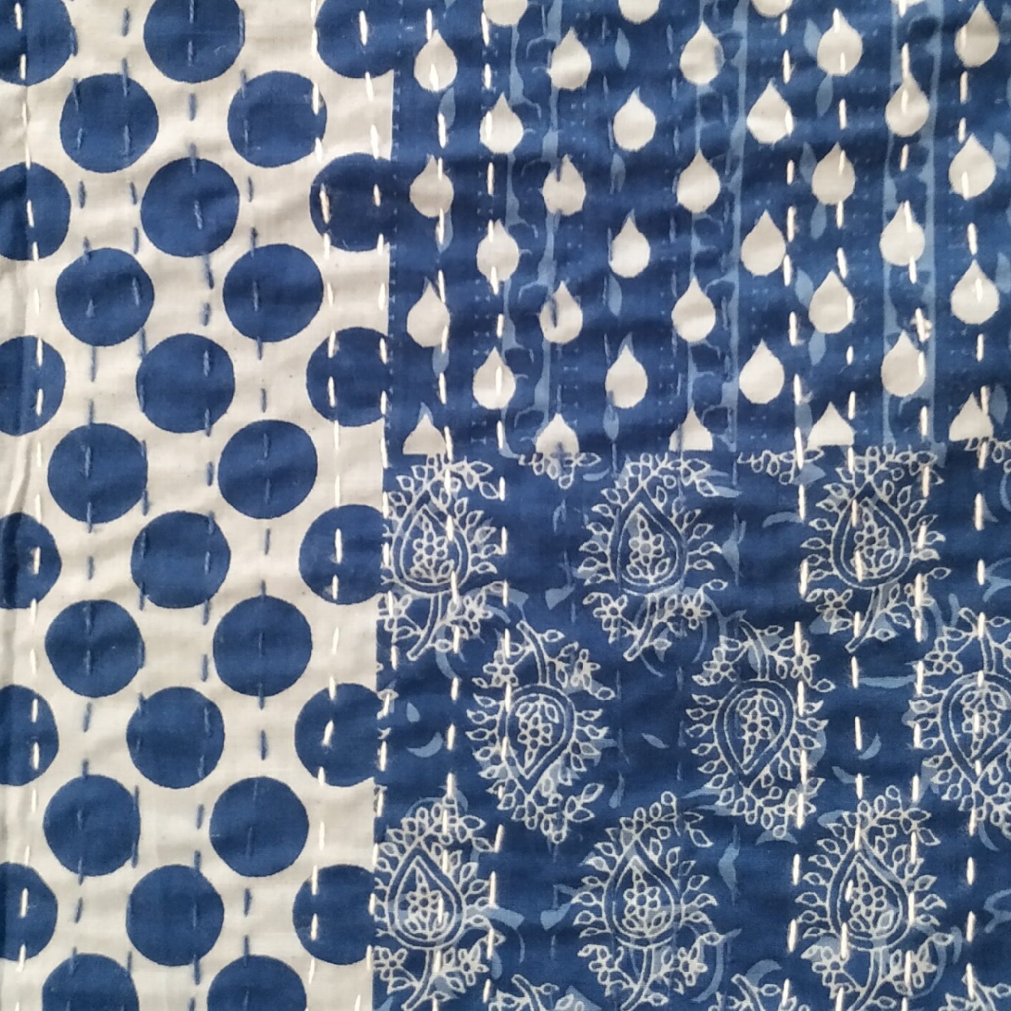 Indigo Blue Cotton Embroidered Kantha Blanket