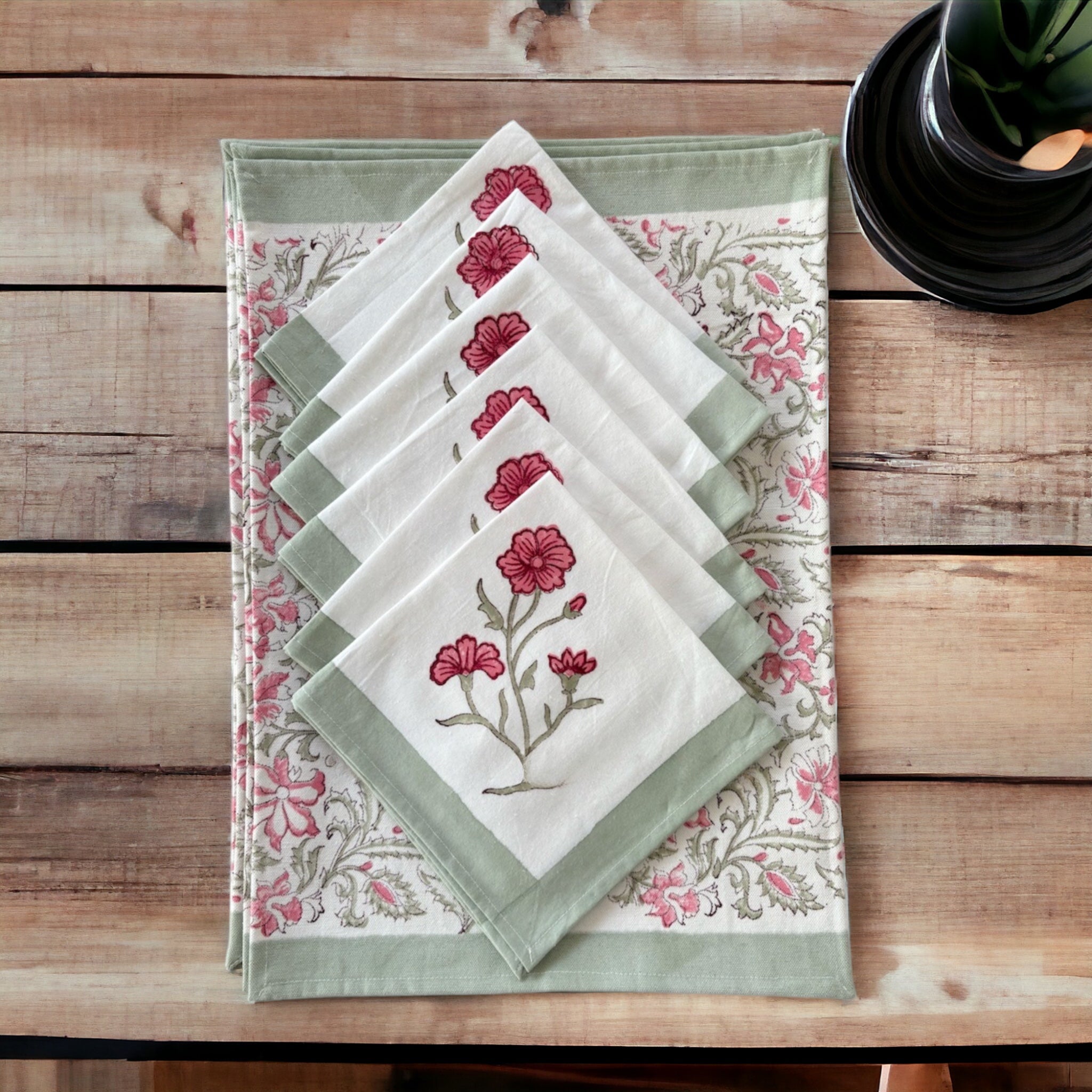 Hand block Printed Mat &amp; Napkin Set