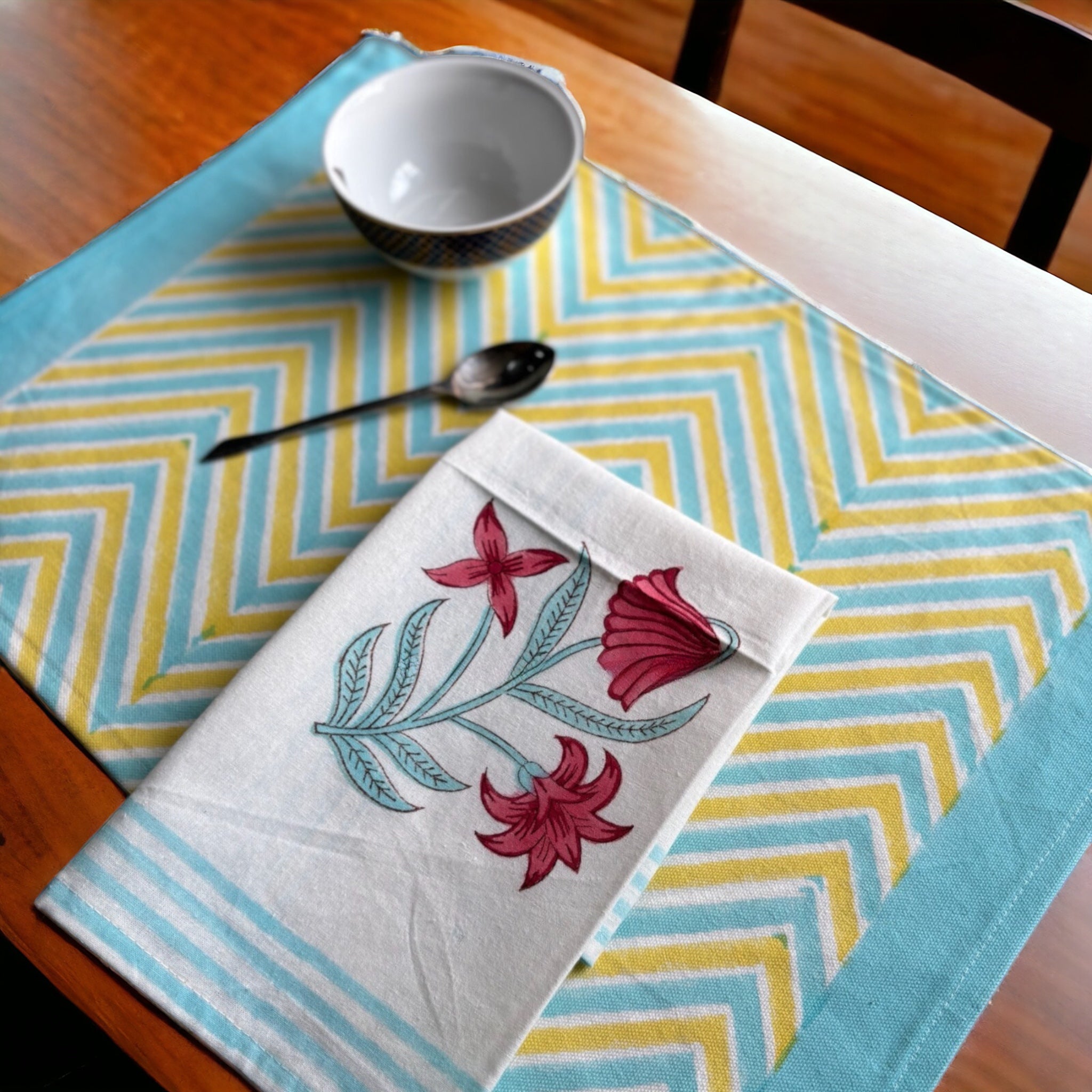 Handblock Table Mat &amp; Napkin Set