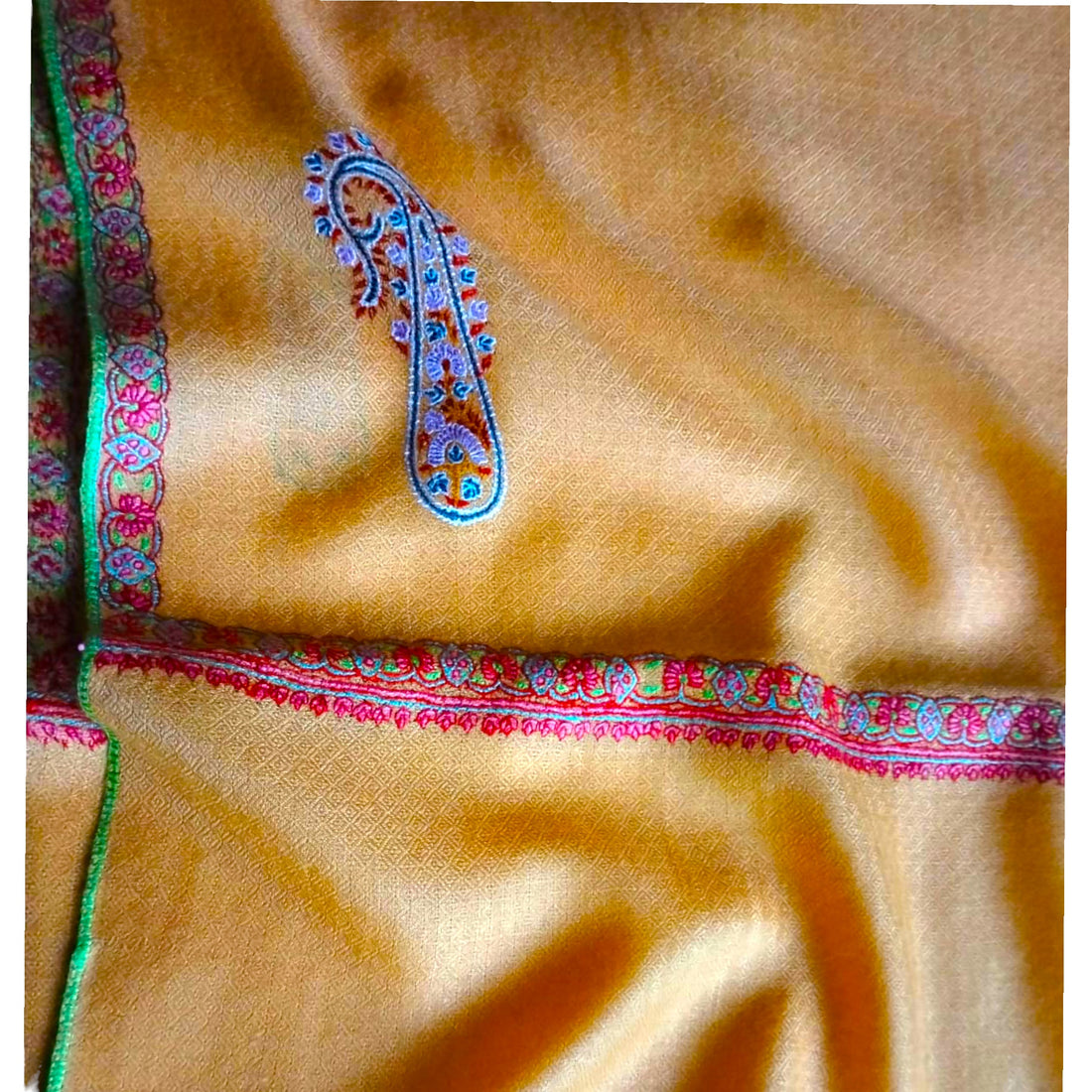 Pure Hand Embroidered Orange Pashmina