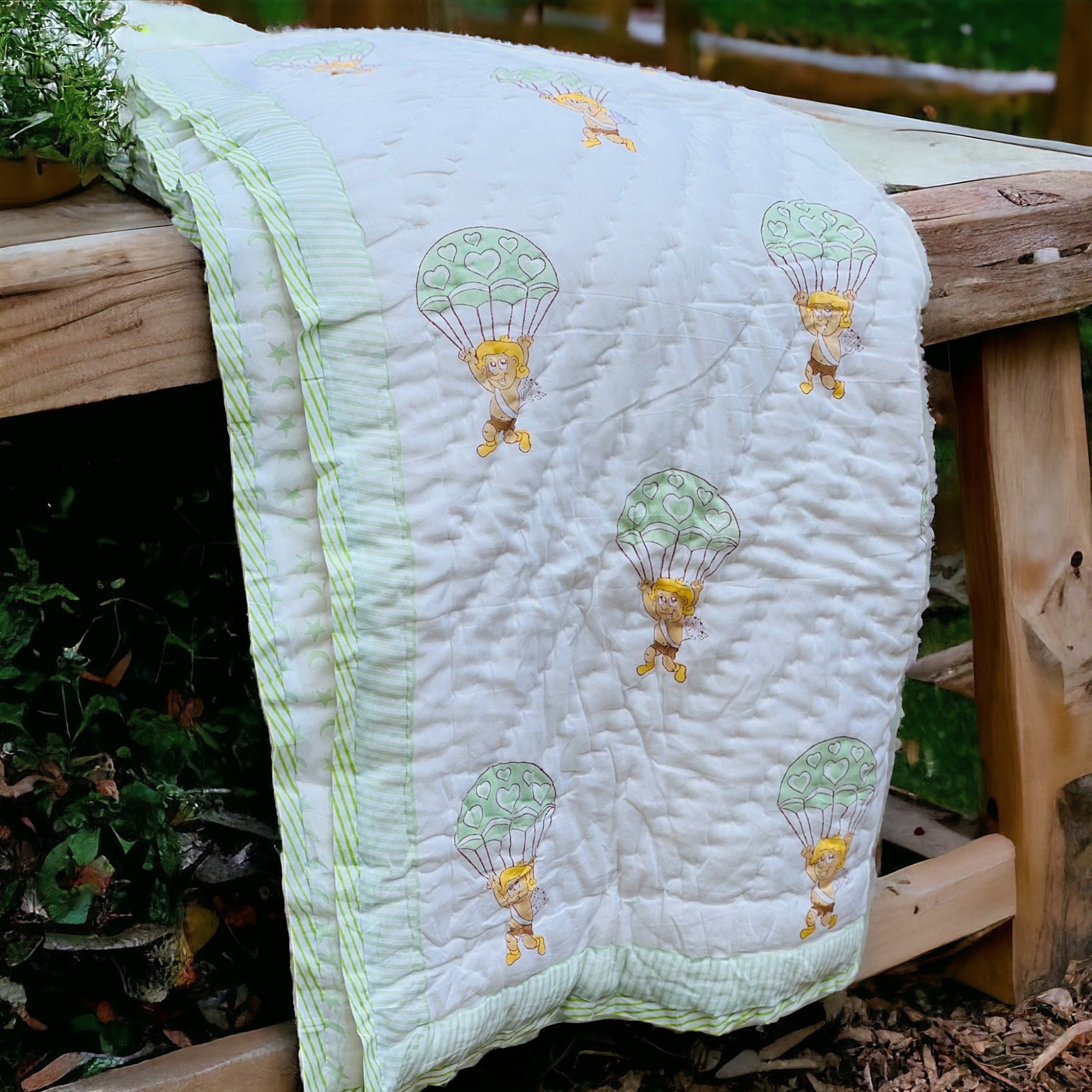 Lightweight Handblock Boy Print Reversible Baby Quilt