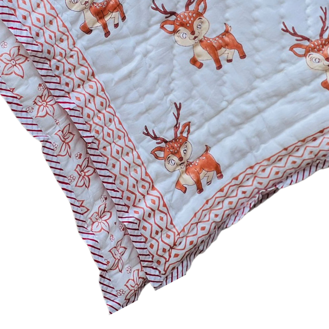 Lightweight Handblock Reindeer Print Reversible Baby Quilt
