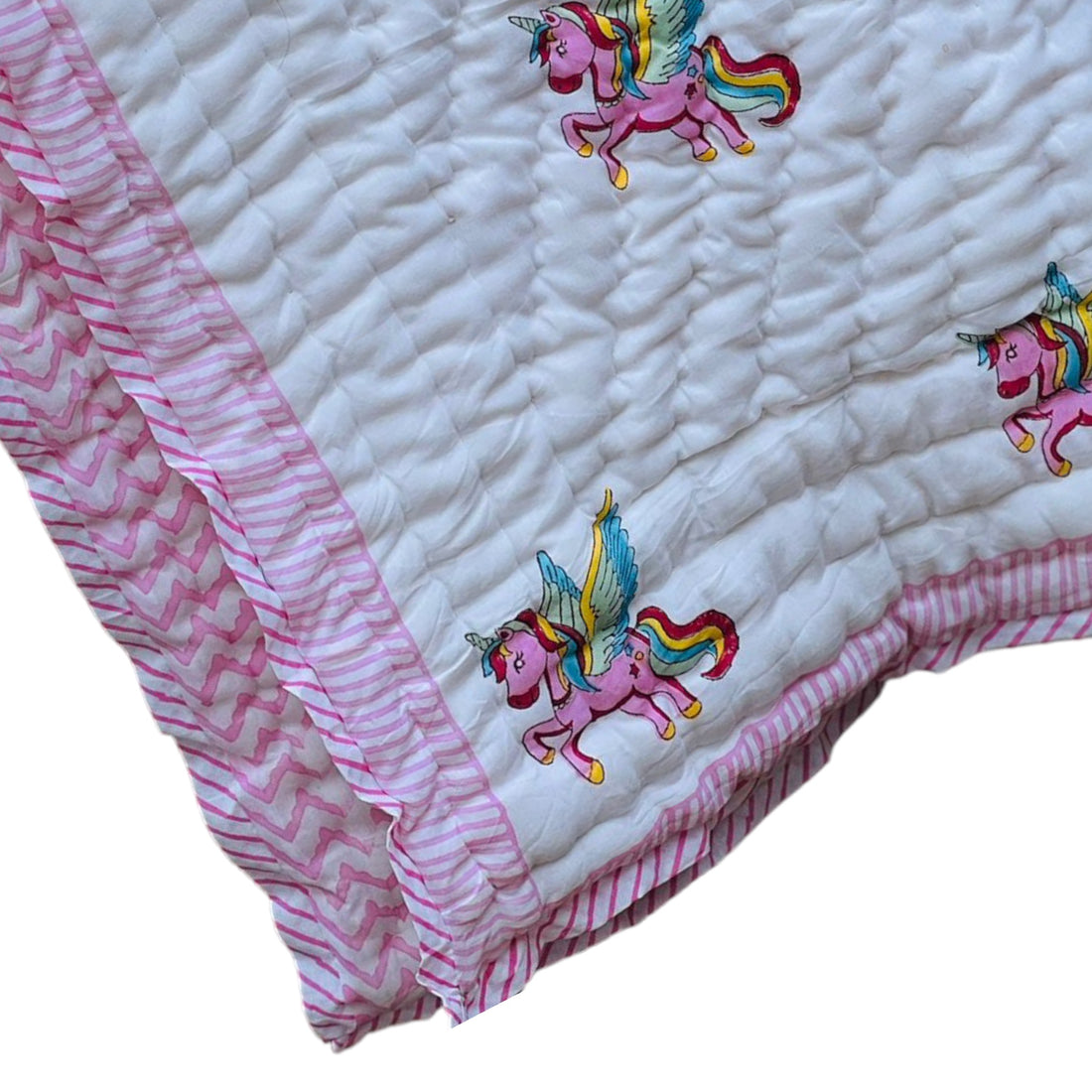 Lightweight Handblock Unicorn Print Reversible Baby Quilt