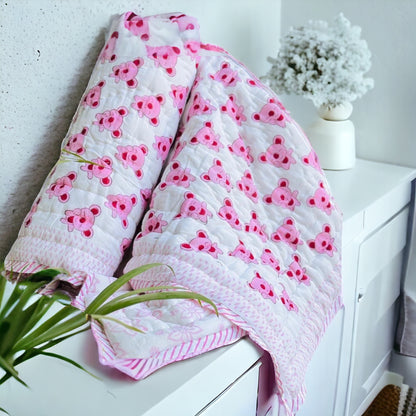 Lightweight Handblock Pink Print Reversible Baby Quilt