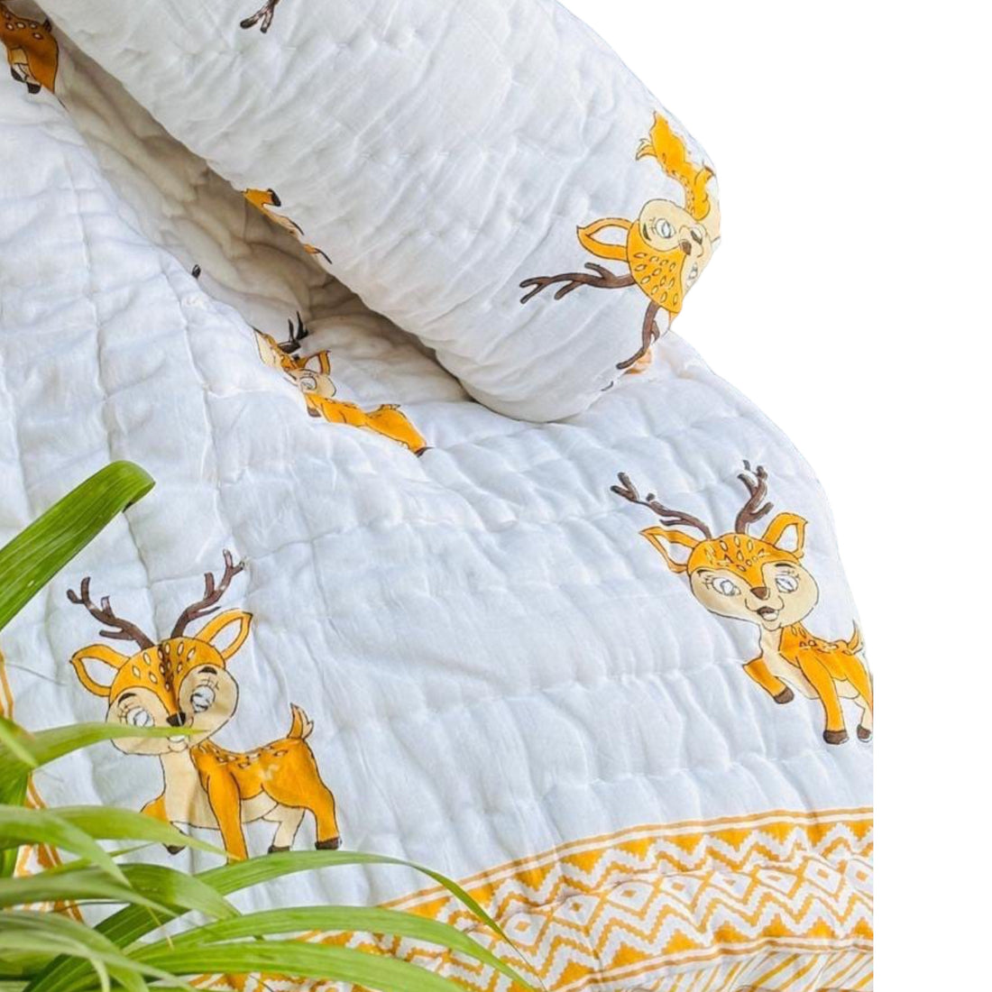 Lightweight Handblock Deer Reindeer Print Reversible Baby Quilt