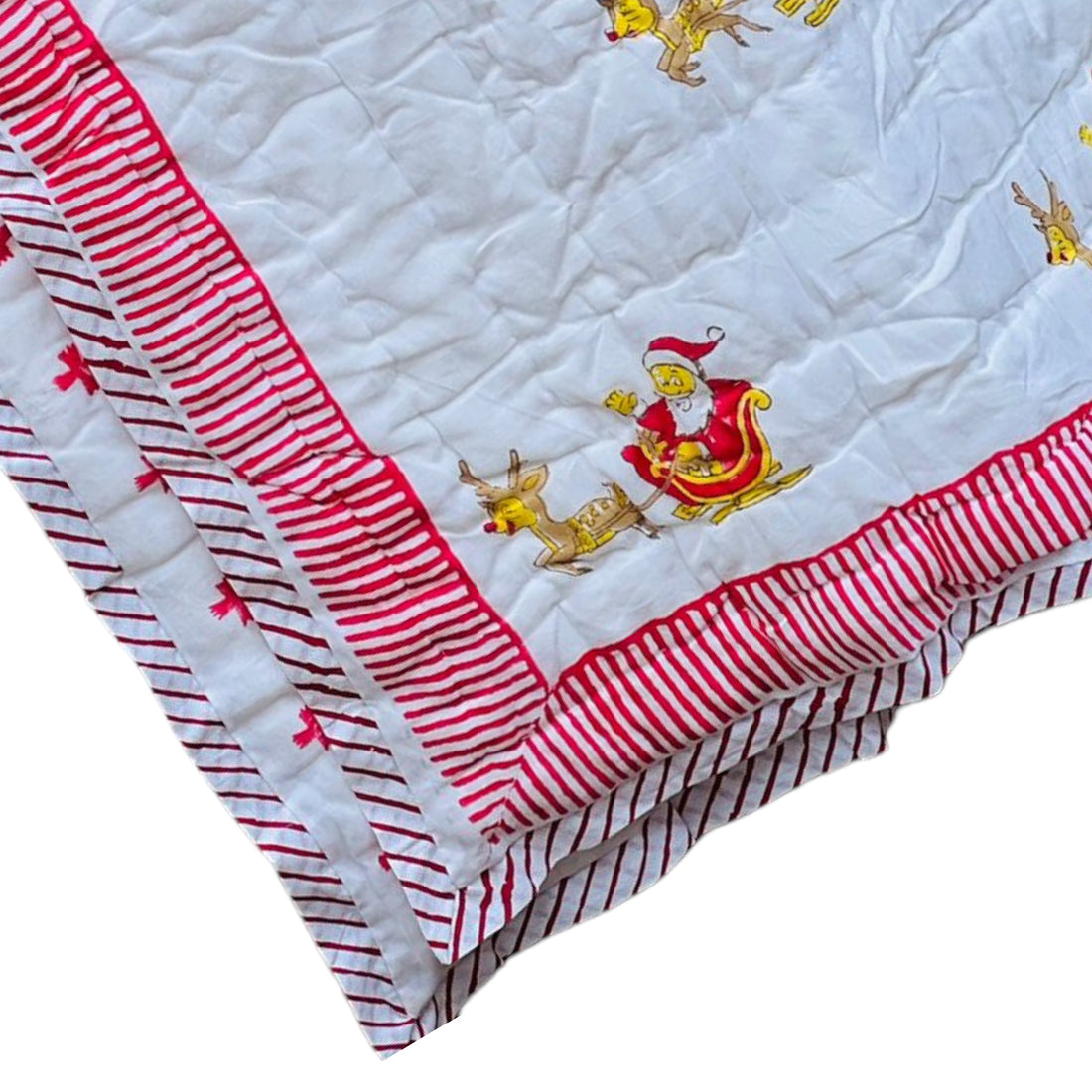 Lightweight Handblock Xmas Reversible Baby Quilt
