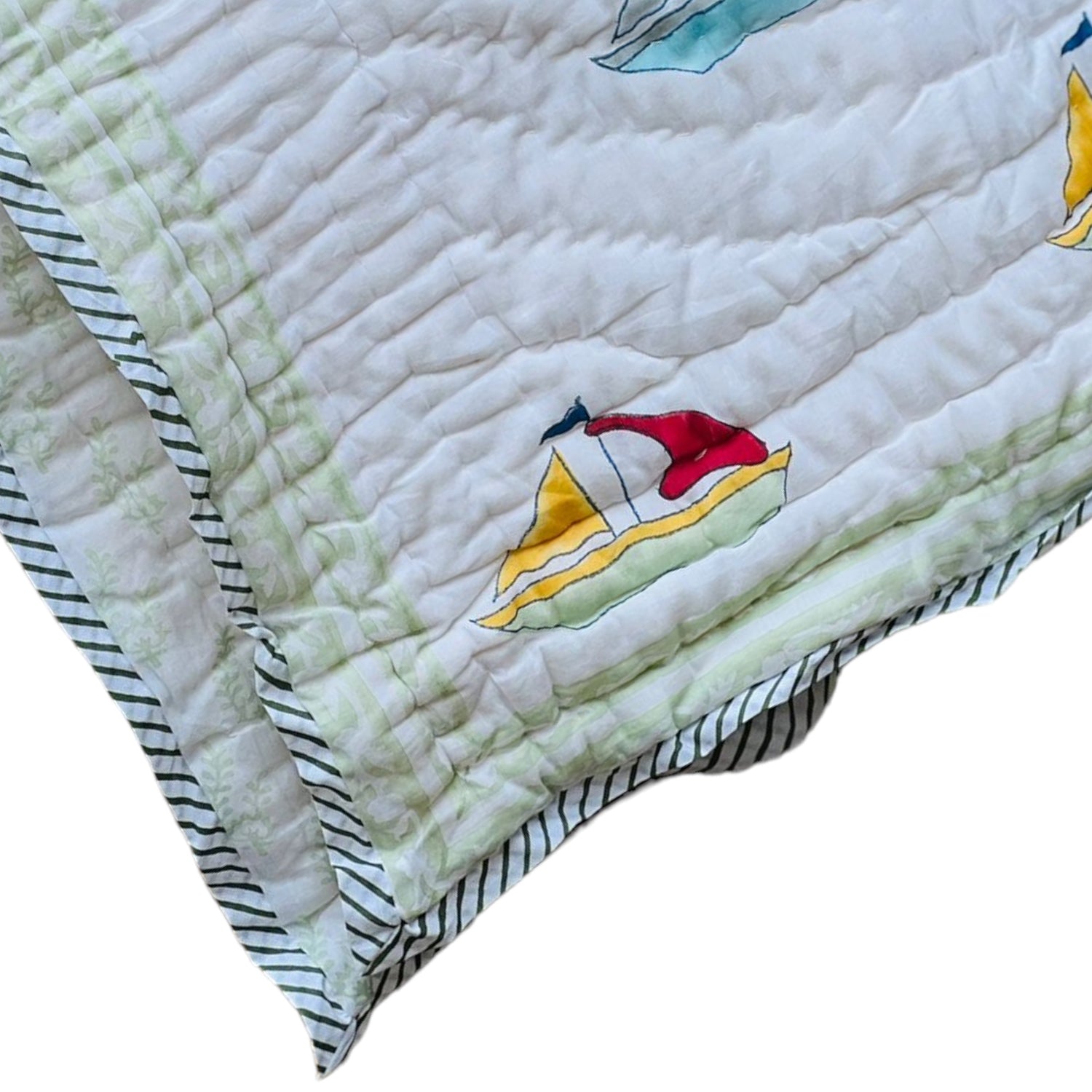 Lightweight Handblock Boat Print Reversible Baby Quilt