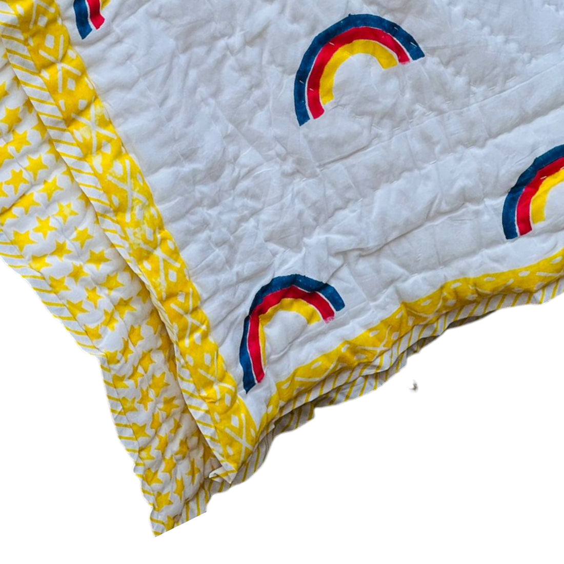 Lightweight Handblock Rainbow Print Reversible Baby Quilt