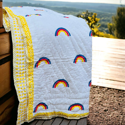 Lightweight Handblock Rainbow Print Reversible Baby Quilt