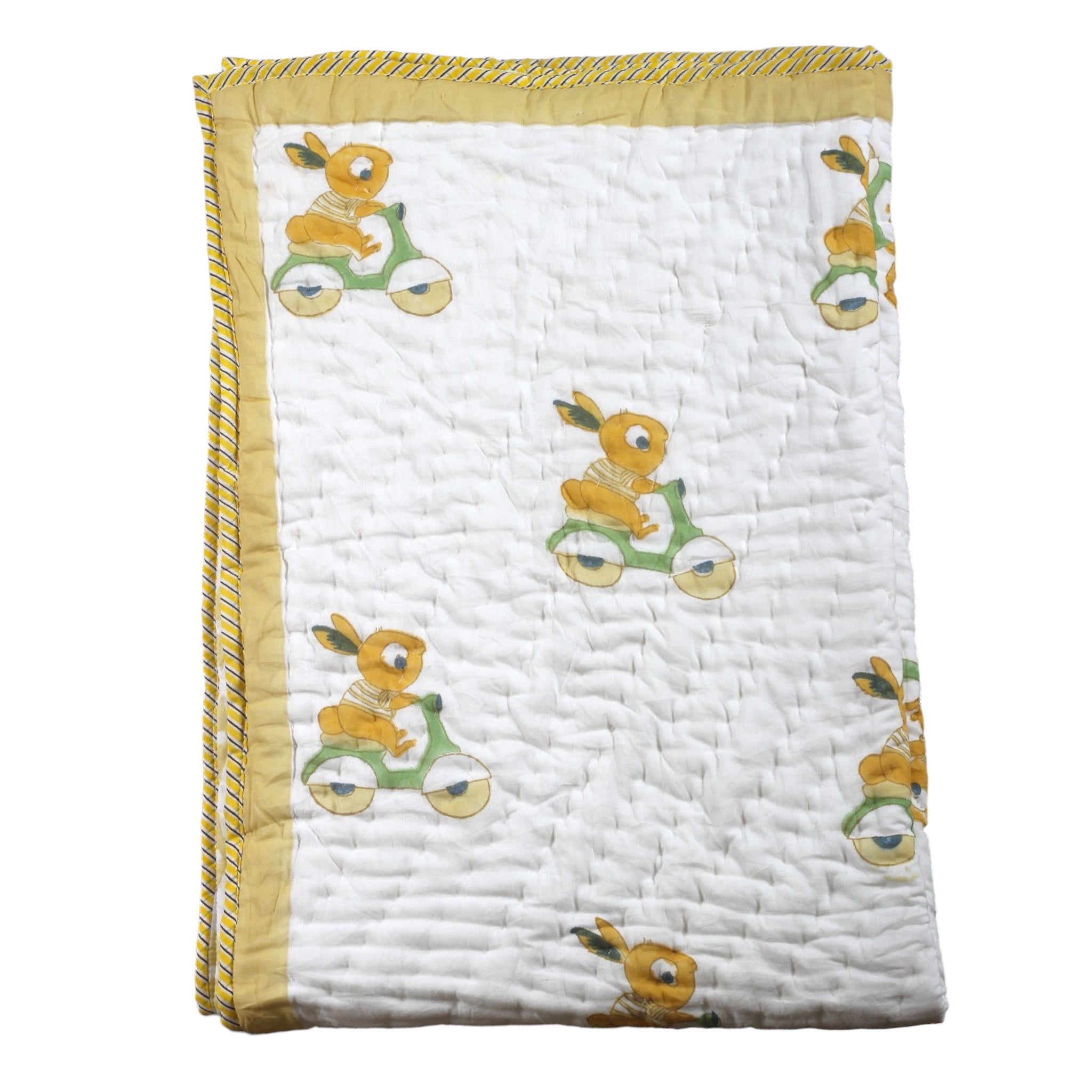 Handblock Printed Kids Bike Reversible Baby Quilt