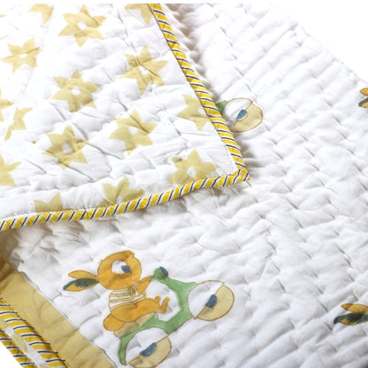 Handblock Printed Kids Bike Reversible Baby Quilt