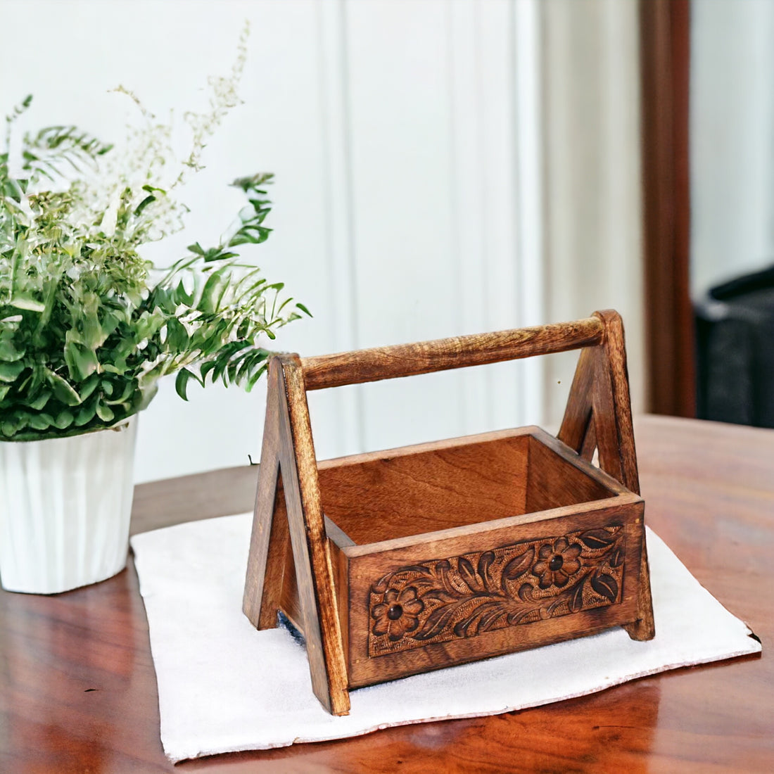 Carved Multipurpose Wooden Caddy