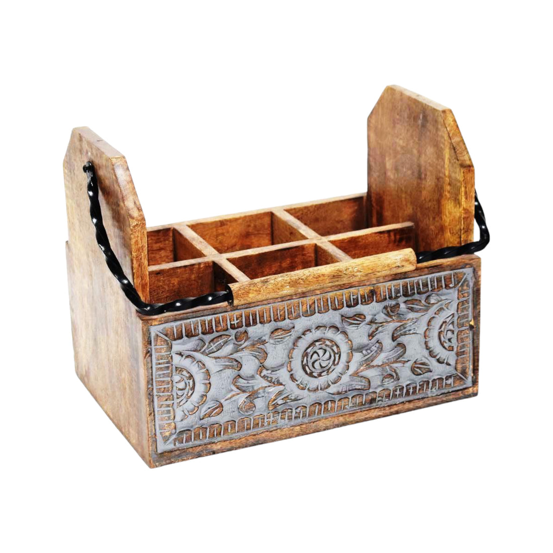 Wooden Kitchen Caddy with Metal Handle