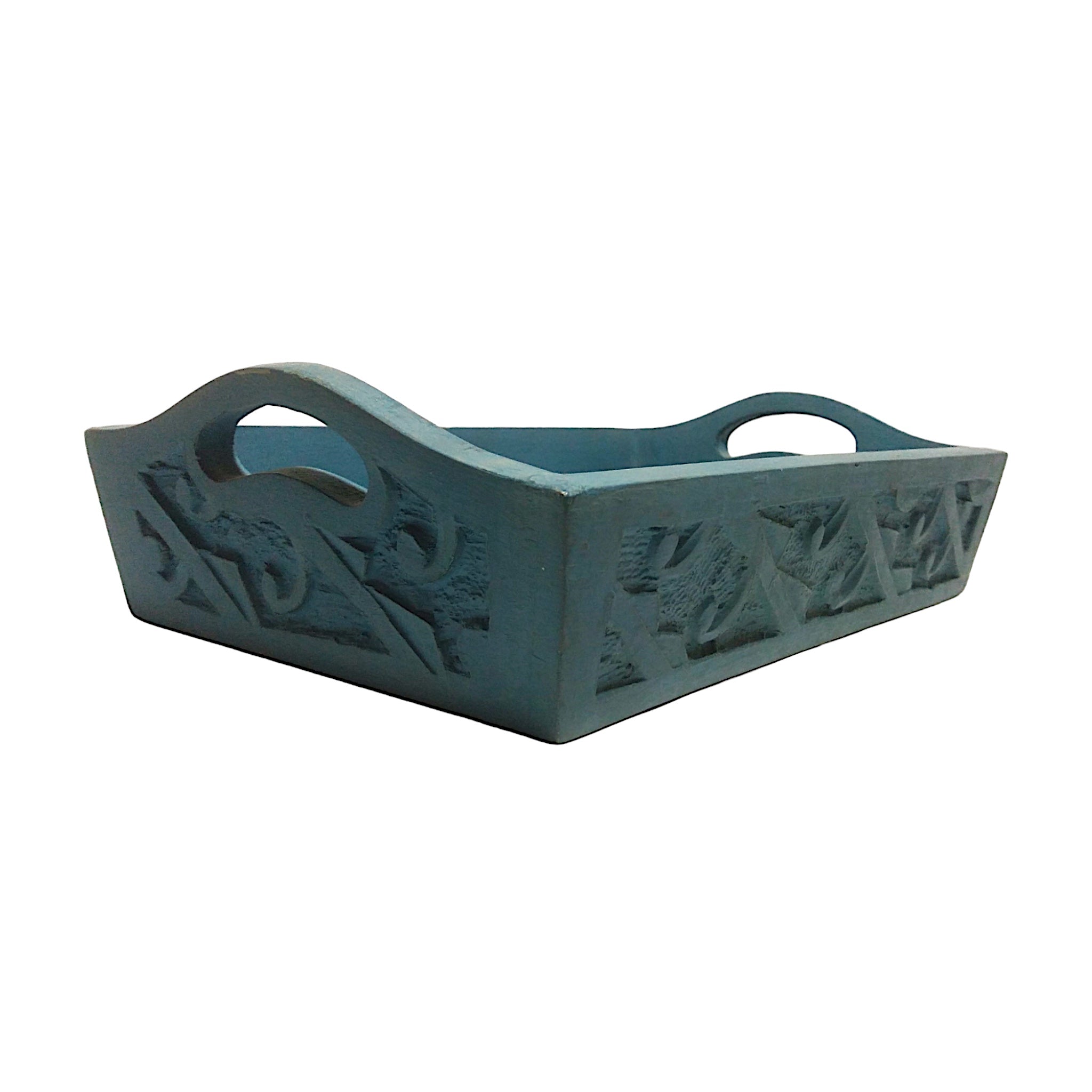 Wooden Carved Blue Big Tray