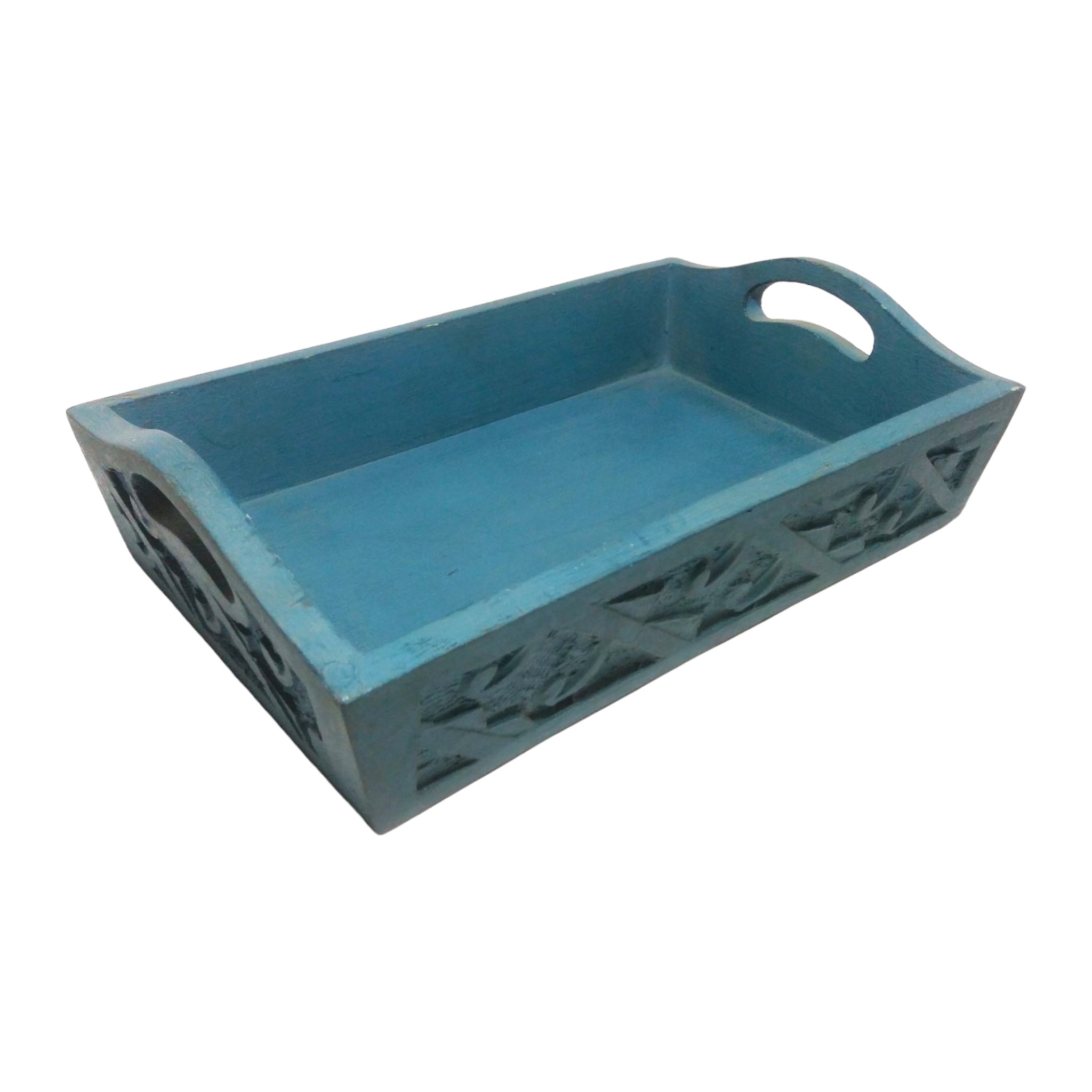 Wooden Carved Blue Big Tray