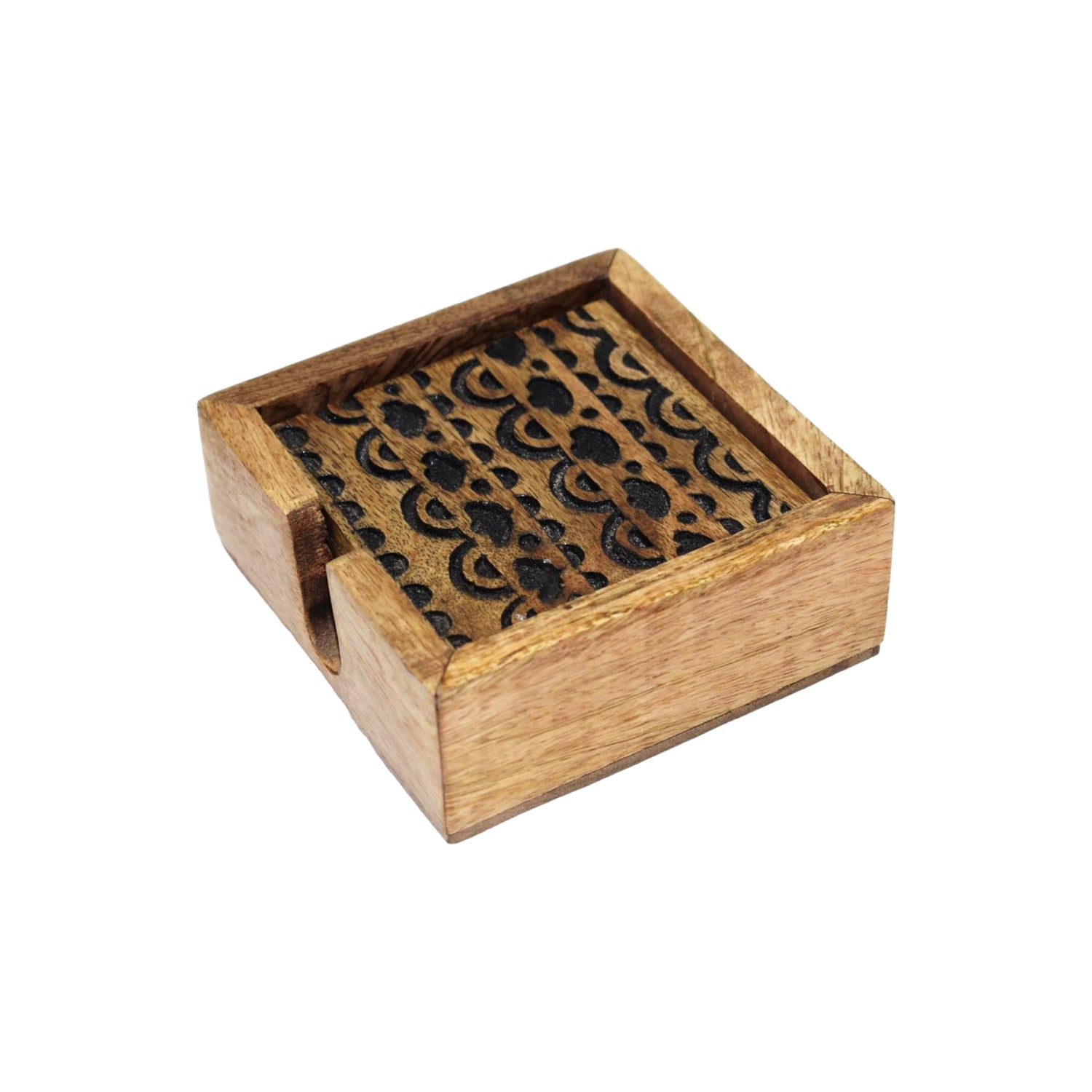 Carved Wooden Black Coaster Set