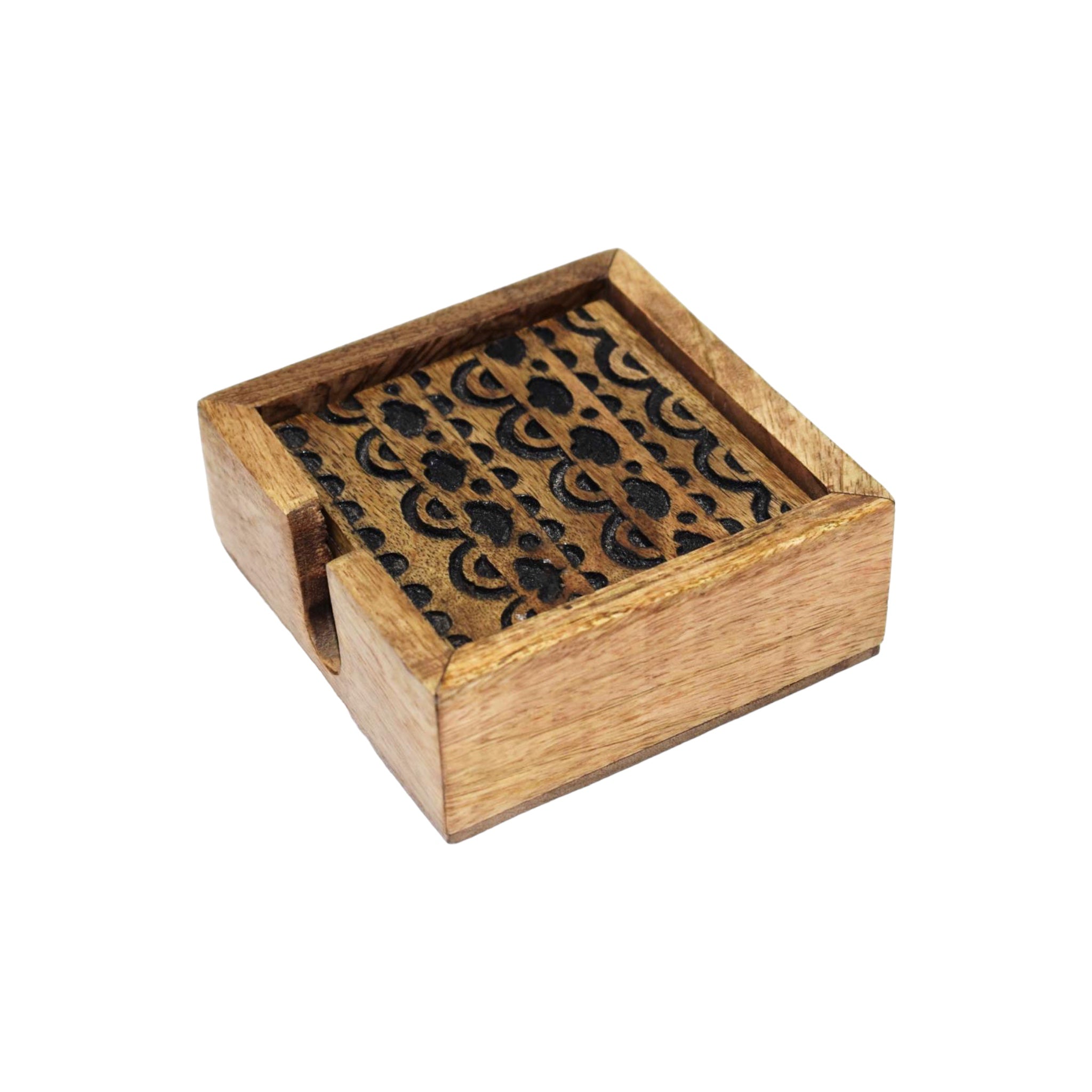 Carved Wooden Black Coaster Set